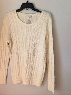 St. John’s Bay Cream Classic Cable Knit Crewneck Sweater, NWT, Size XL